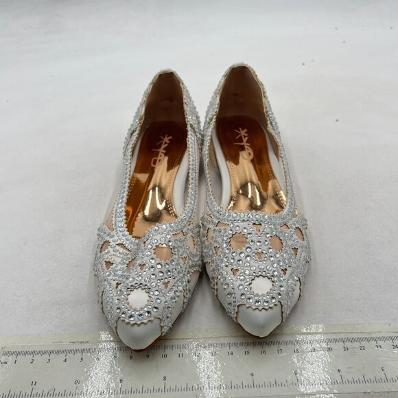 XYD White Pointed Toe Rhinestone Flats Mesh Slip-on Crystals Wedding Bride Shoes - Picture 3 of 8
